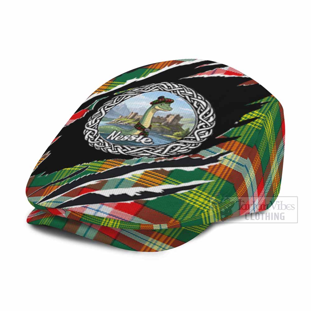 Northwest Territories Tartan Loch Ness Monster Flat Cap, Jeff Cap Celtic Knot Nessie Art