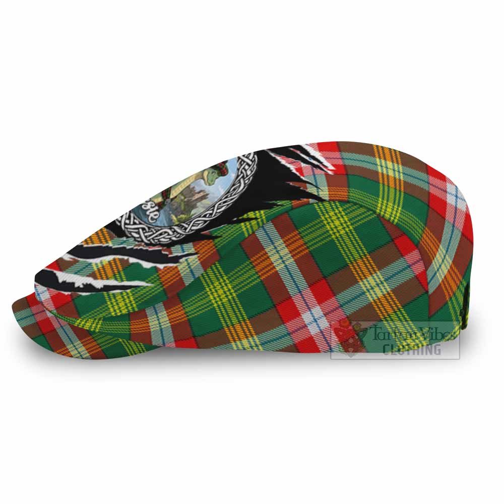 Northwest Territories Tartan Loch Ness Monster Flat Cap, Jeff Cap Celtic Knot Nessie Art