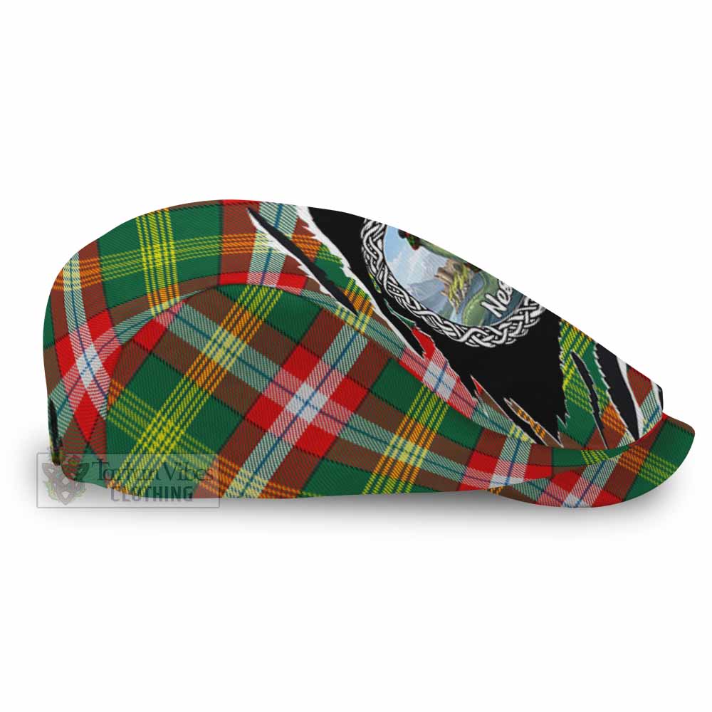 Northwest Territories Tartan Loch Ness Monster Flat Cap, Jeff Cap Celtic Knot Nessie Art