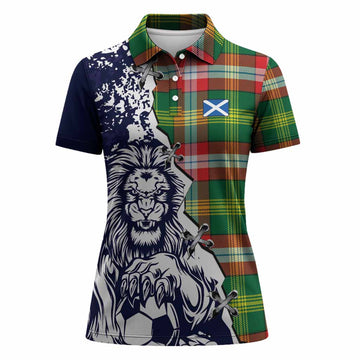 Northwest Territories Tartan Scottish Women Polo Shirt Angry Lion With Soccer Ball Style