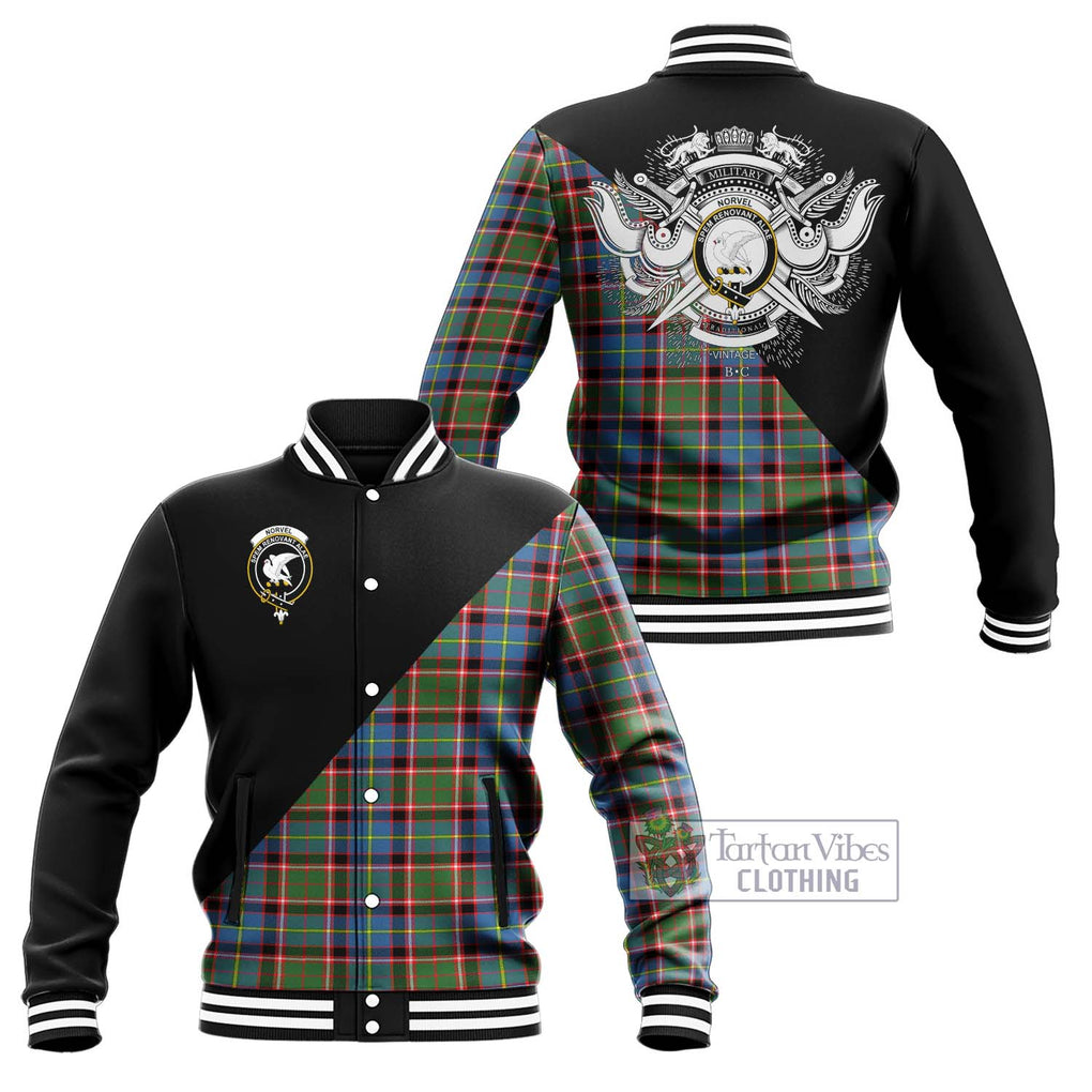 Norvel Tartan Baseball Jacket with Family Crest and Military Logo Style Unisex - Tartan Vibes Clothing