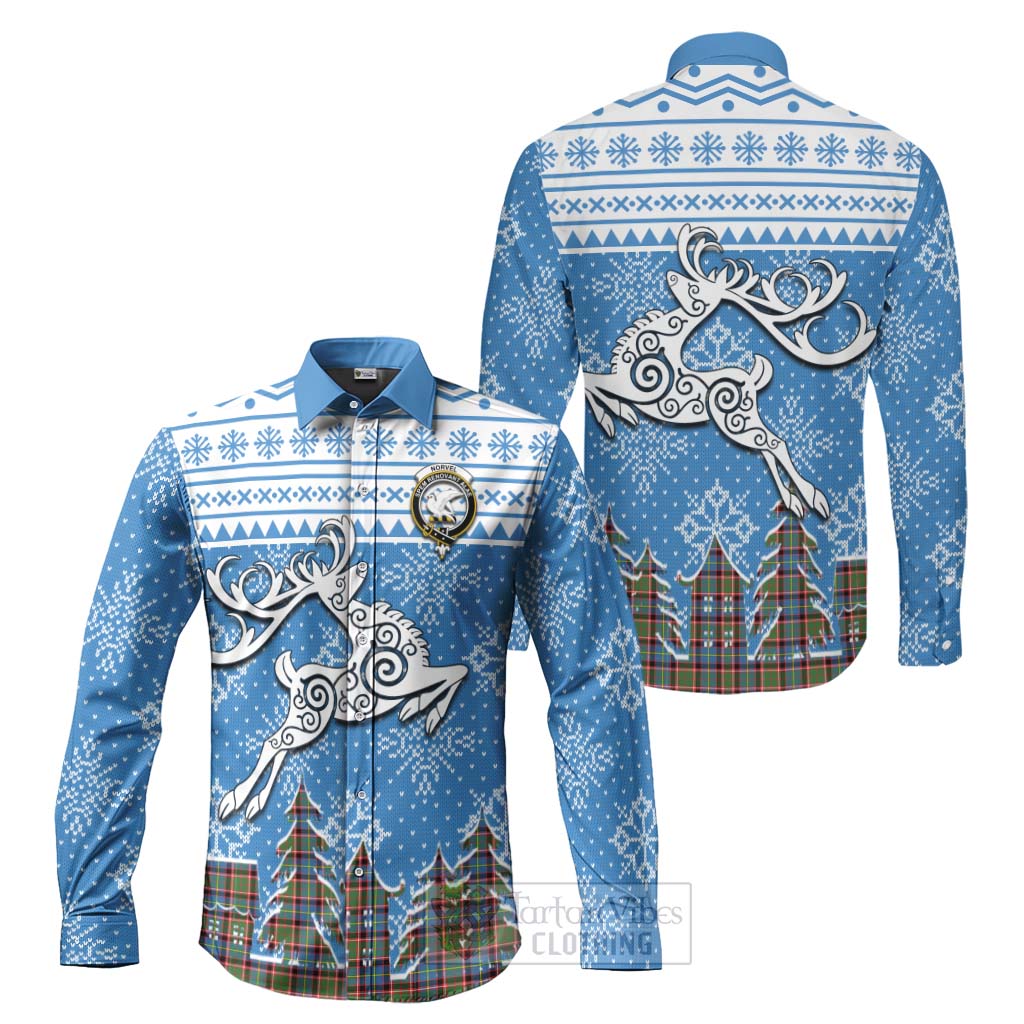 Norvel Clan Christmas Long Sleeve Button Shirt Celtic Reindeer Style Men's Shirt S - Tartan Vibes Clothing