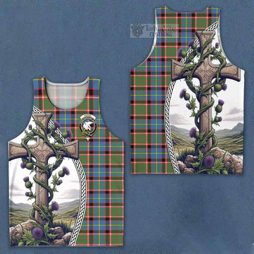 Norvel Tartan Men's Tank Top with Family Crest and St. Andrew's Cross Accented by Thistle Vines Men - Tartan Vibes Clothing