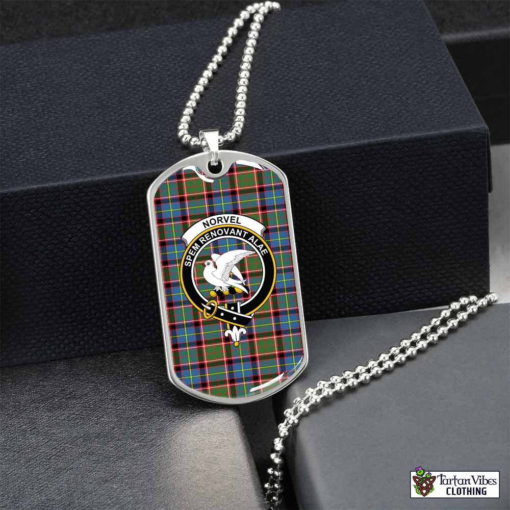 Norvel Tartan Dog Tag Necklace with Family Crest Silver No - Tartan Vibes Clothing