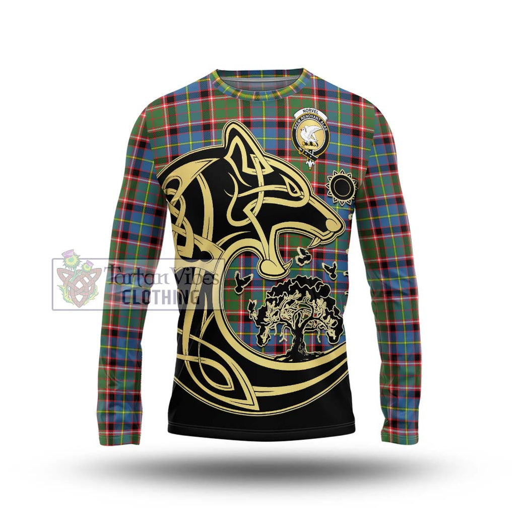 Norvel Tartan Long Sleeve T-Shirt with Family Crest Celtic Wolf Style Unisex - Tartan Vibes Clothing