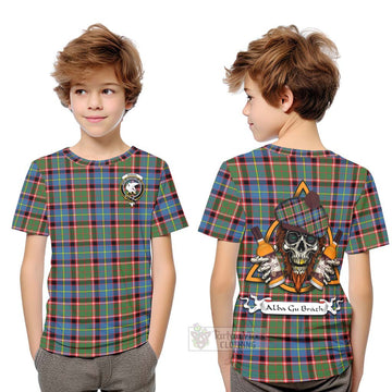 Norvel Tartan Kid T-Shirt with Family Crest and Bearded Skull Holding Bottles of Whiskey Youth XL Size14 - Tartan Vibes Clothing