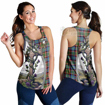 Tartan Vibes Clothing Norvel Tartan Women's Racerback Tanks with Family Crest and St. Andrew's Cross Accented by Thistle Vines