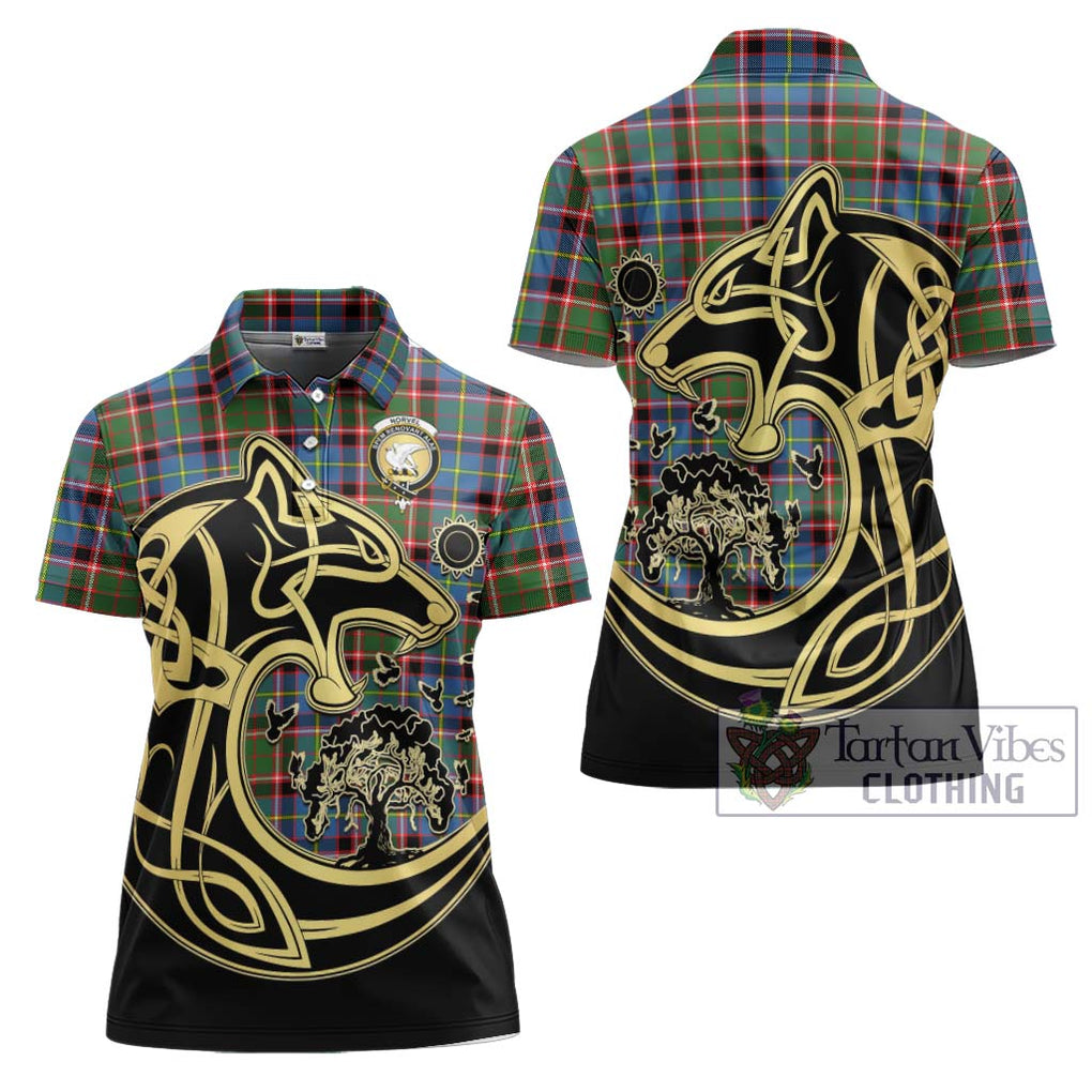 Norvel Tartan Women's Polo Shirt with Family Crest Celtic Wolf Style Women - Tartan Vibes Clothing