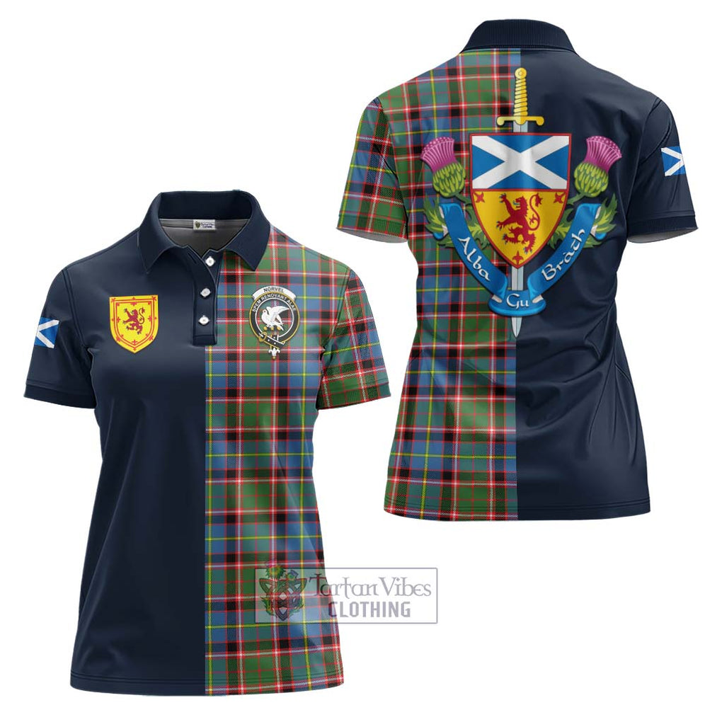 Norvel Tartan Women's Polo Shirt Alba with Scottish Lion Royal Arm Half Style Women - Tartan Vibes Clothing
