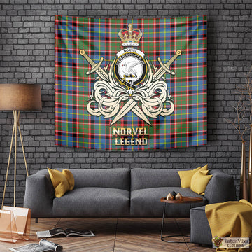 Norvel Tartan Tapestry with Clan Crest and the Golden Sword of Courageous Legacy Tapestry - Tartan Vibes Clothing