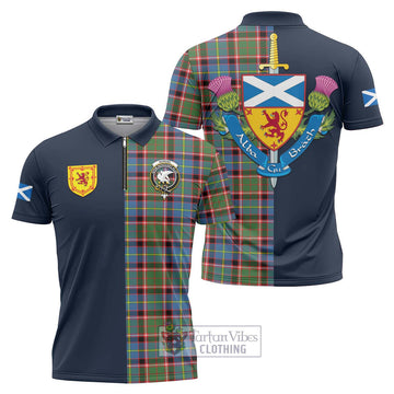 Norvel Tartan Zipper Polo Shirt Alba with Scottish Lion Royal Arm Half Style Unisex - Tartan Vibes Clothing
