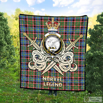 Norvel Tartan Quilt with Clan Crest and the Golden Sword of Courageous Legacy Super King Quilt 91" x 110" - Tartan Vibes Clothing