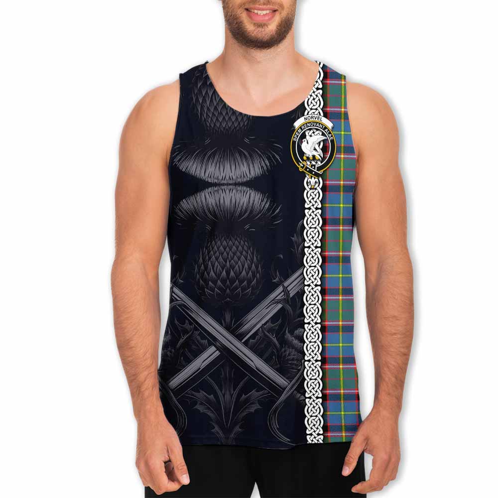 Norvel Tartan Men's Tank Top with Family Crest Cross Sword Thistle Celtic Vibes Men - Tartan Vibes Clothing