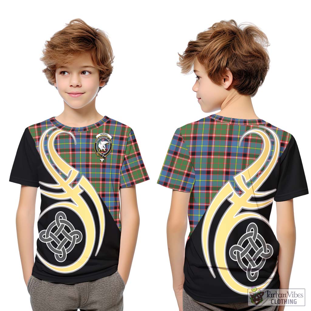 Norvel Tartan Kid T-Shirt with Family Crest and Celtic Symbol Style Youth XL Size14 - Tartan Vibes Clothing