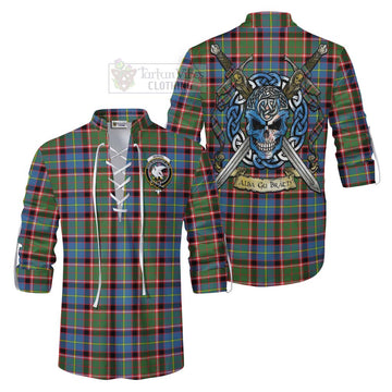 Norvel Tartan Ghillie Kilt Shirt with Family Crest Celtic Skull Style Men - Tartan Vibes Clothing