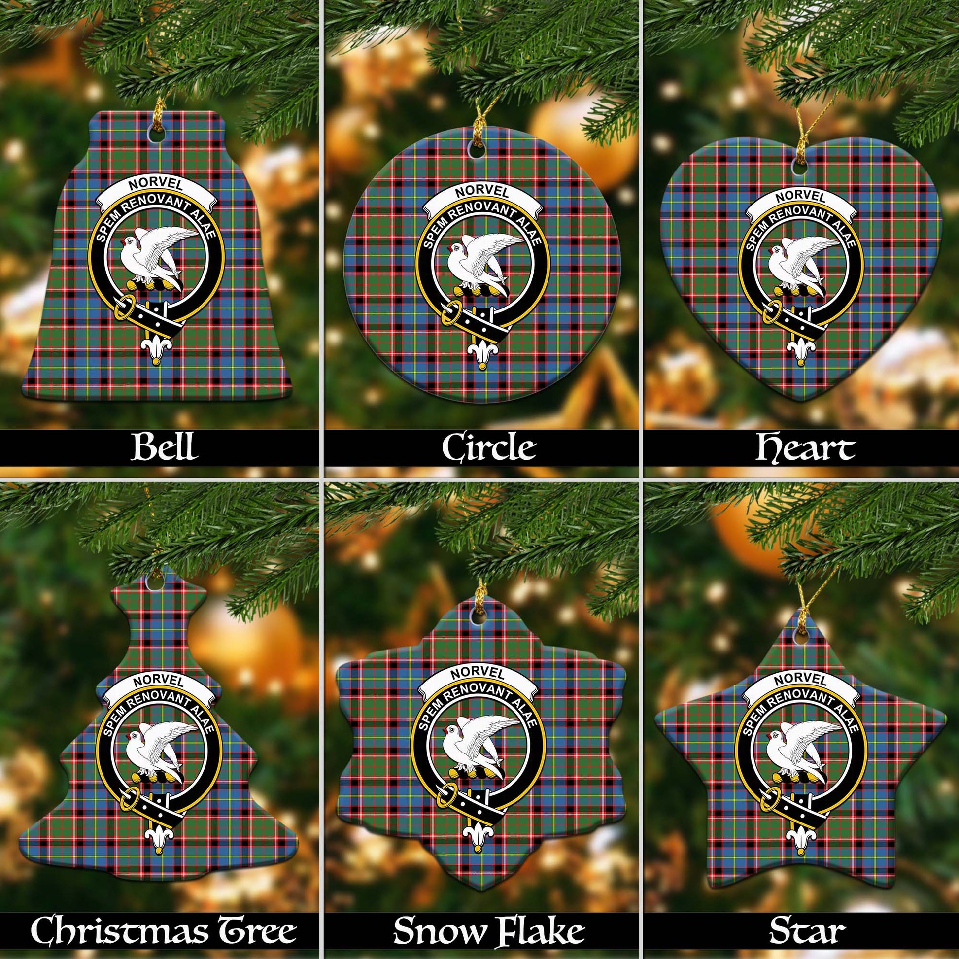 Norvel Tartan Christmas Ceramic Ornaments with Family Crest Ceramic - Tartan Vibes Clothing