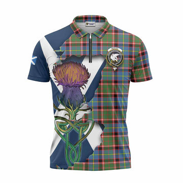 Norvel Tartan Family Crest Zipper Polo Shirt Scottish Thistle Celtic Inspired Unisex - Tartan Vibes Clothing