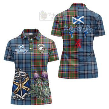 Norvel Tartan Women's Polo Shirt Happy St. Andrew's Day Half Tartan Style Women - Tartan Vibes Clothing