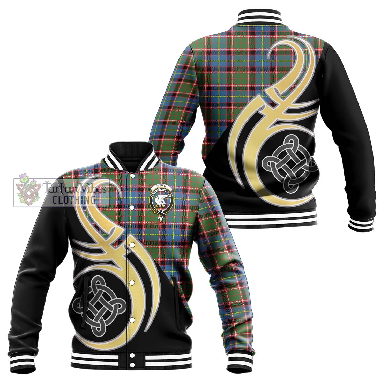 Norvel Tartan Baseball Jacket with Family Crest and Celtic Symbol Style Unisex - Tartan Vibes Clothing