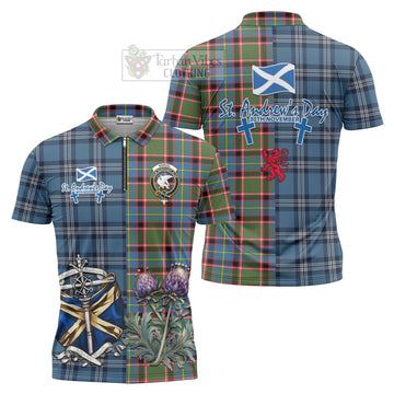 Norvel Tartan Zipper Polo Shirt Happy St. Andrew's Day Half Tartan Style Unisex - Tartan Vibes Clothing