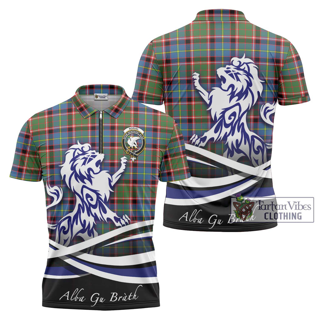 Norvel Tartan Zipper Polo Shirt with Alba Gu Brath Regal Lion Emblem Unisex - Tartan Vibes Clothing