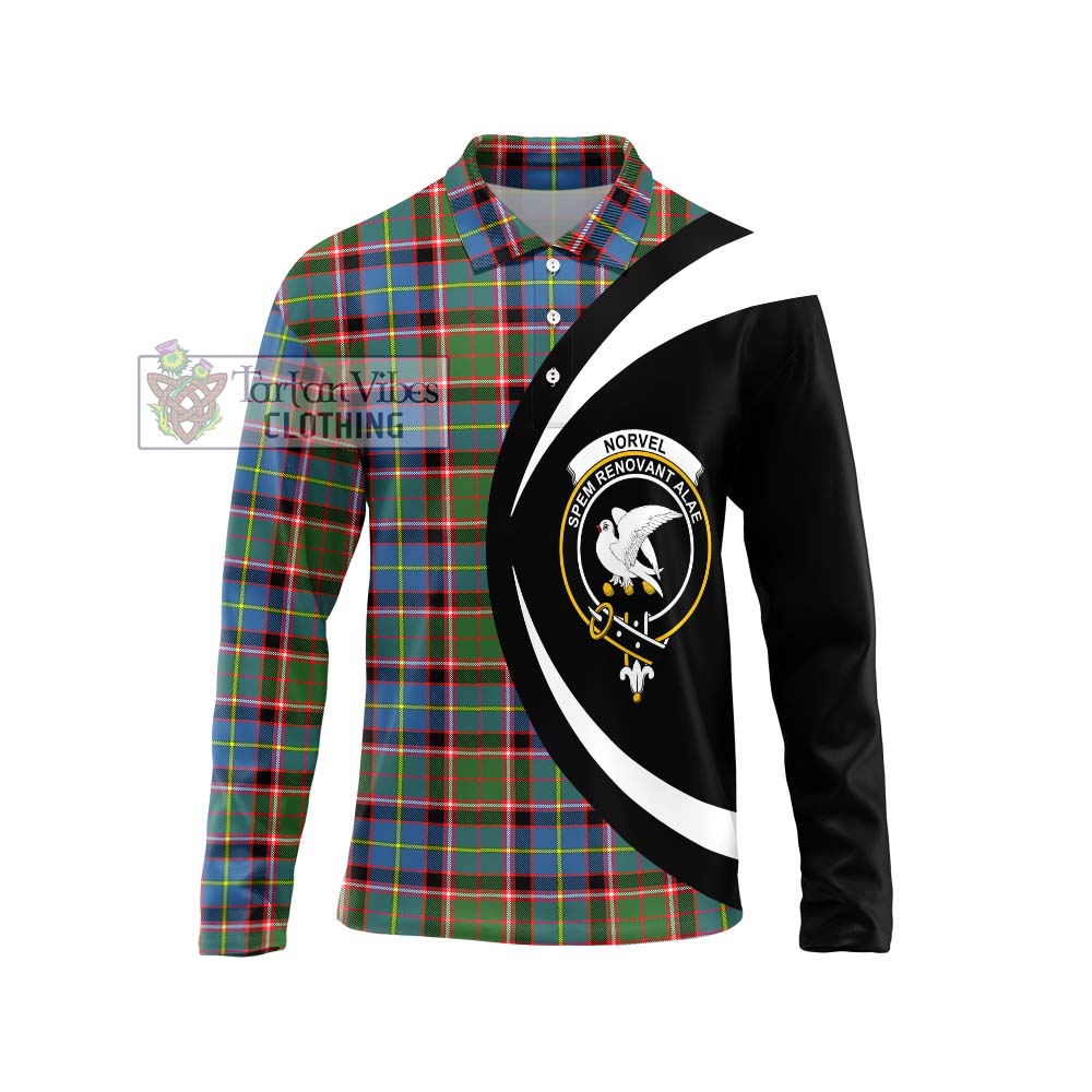 Norvel Tartan Long Sleeve Polo Shirt with Family Crest Circle Style Unisex - Tartan Vibes Clothing
