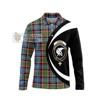 Norvel Tartan Long Sleeve Polo Shirt with Family Crest Circle Style Unisex - Tartan Vibes Clothing