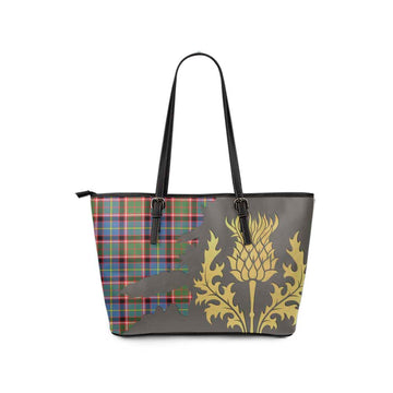 Tartan Vibes Clothing Norvel Tartan Leather Tote Bag Gold Thistle Style