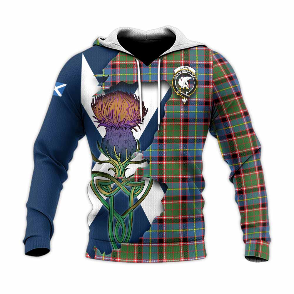Norvel Tartan Family Crest Knitted Hoodie Scottish Thistle Celtic Inspired Unisex Knitted Pullover Hoodie - Tartan Vibes Clothing