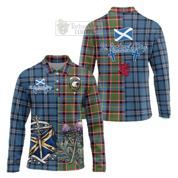 Norvel Tartan Long Sleeve Polo Shirt Happy St. Andrew's Day Half Tartan Style Unisex - Tartan Vibes Clothing