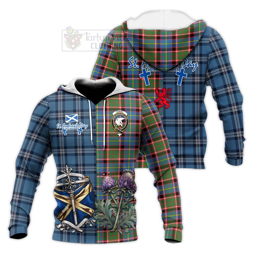 Norvel Tartan Knitted Hoodie Happy St. Andrew's Day Half Tartan Style Unisex Knitted Pullover Hoodie - Tartan Vibes Clothing