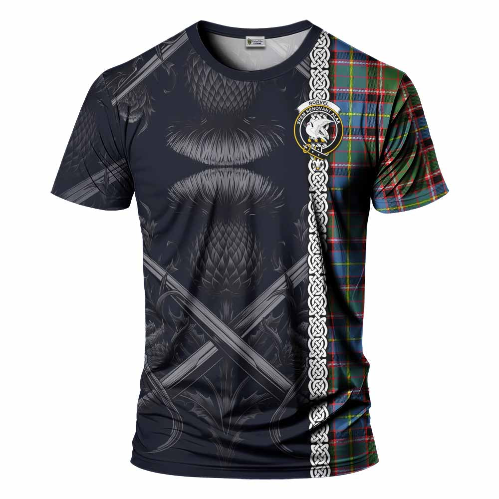 Norvel Tartan T-Shirt with Family Crest Cross Sword Thistle Celtic Vibes Kid's Shirt - Tartan Vibes Clothing