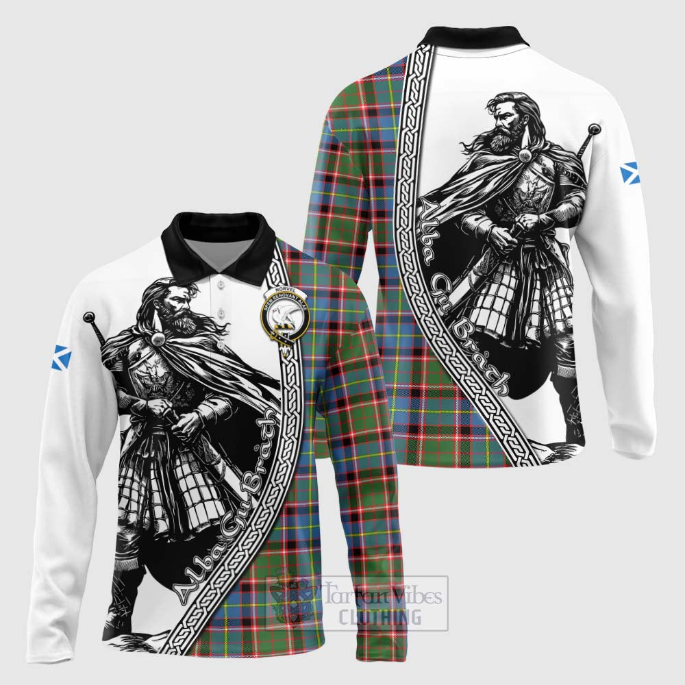 Norvel Tartan Clan Crest Long Sleeve Polo Shirt with Highlander Warrior Celtic Style Unisex - Tartan Vibes Clothing