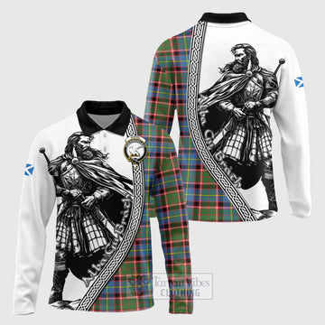Norvel Tartan Clan Crest Long Sleeve Polo Shirt with Highlander Warrior Celtic Style Unisex - Tartan Vibes Clothing