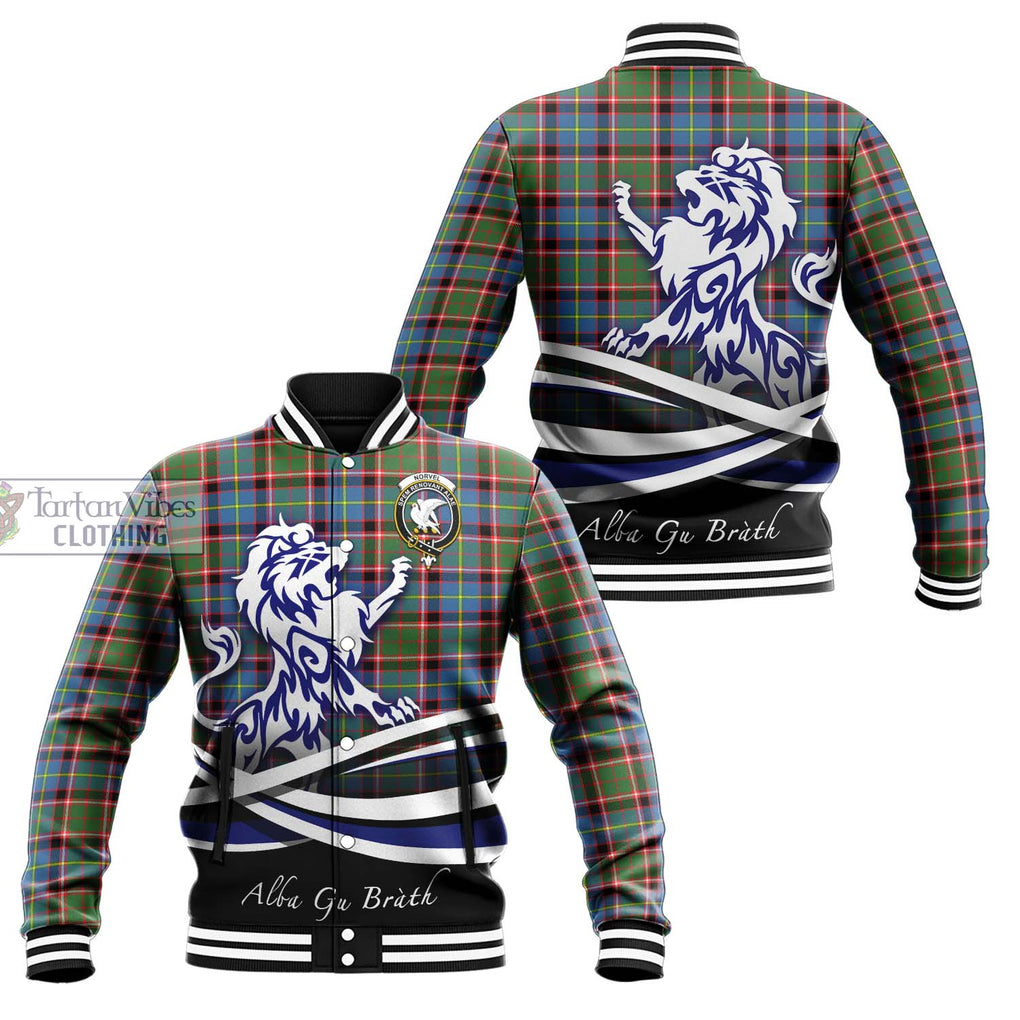 Norvel Tartan Baseball Jacket with Alba Gu Brath Regal Lion Emblem Unisex - Tartan Vibes Clothing