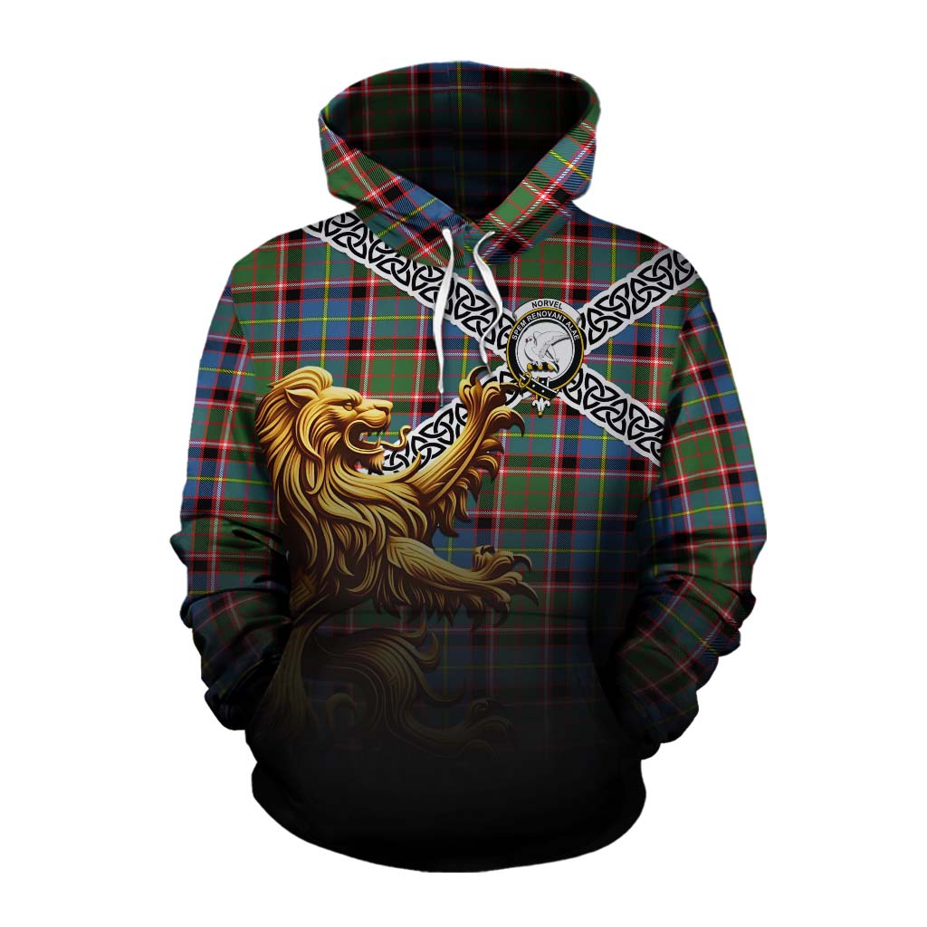 Norvel Crest Tartan Cotton Hoodie with Golden Lion Emblem Celtic Style Pullover Hoodie XS - Tartan Vibes Clothing