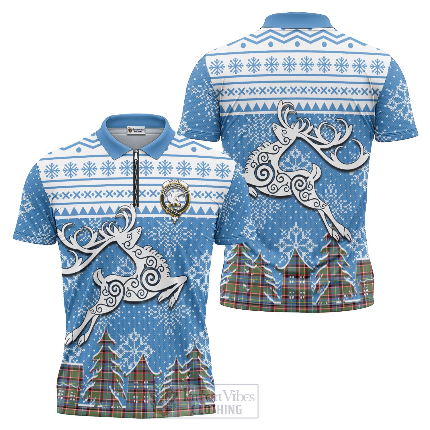 Norvel Clan Christmas Zipper Polo Shirt Celtic Reindeer Style Unisex - Tartan Vibes Clothing