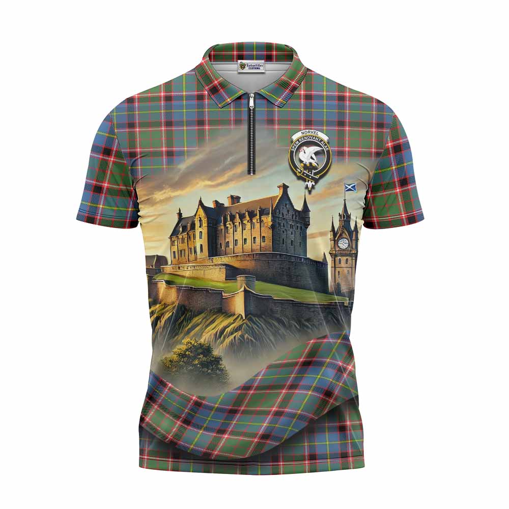 Norvel Tartan Family Crest Zipper Polo Shirt with Scottish Ancient Castle Style Unisex - Tartan Vibes Clothing