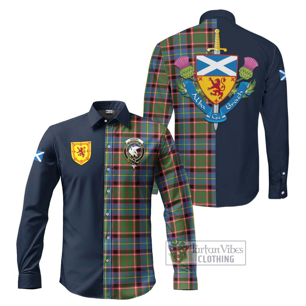 Norvel Tartan Long Sleeve Button Shirt Alba with Scottish Lion Royal Arm Half Style Men's Shirt S - Tartan Vibes Clothing