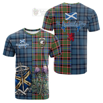 Norvel Tartan Cotton T-shirt Happy St. Andrew's Day Half Tartan Style Kid's Shirt - Tartan Vibes Clothing