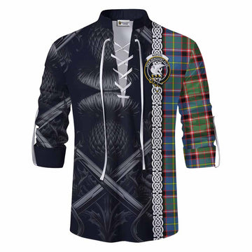 Norvel Tartan Ghillie Kilt Shirt with Family Crest Cross Sword Thistle Celtic Vibes Men - Tartan Vibes Clothing
