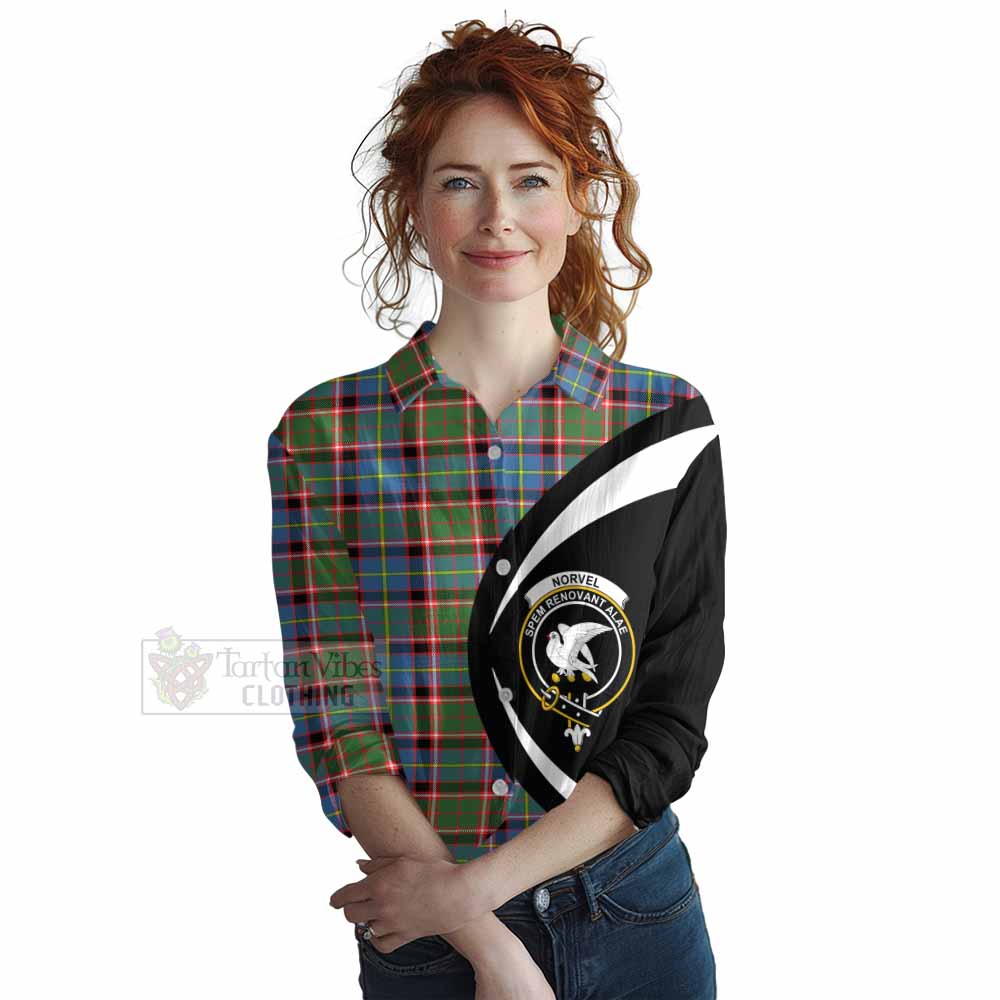Norvel Tartan Women's Casual Shirt with Family Crest Circle Style Female - Tartan Vibes Clothing