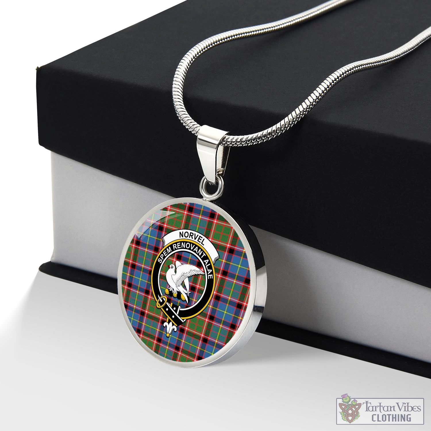 Norvel Tartan Circle Necklace with Family Crest Luxury Necklace (Silver) No - Tartan Vibes Clothing
