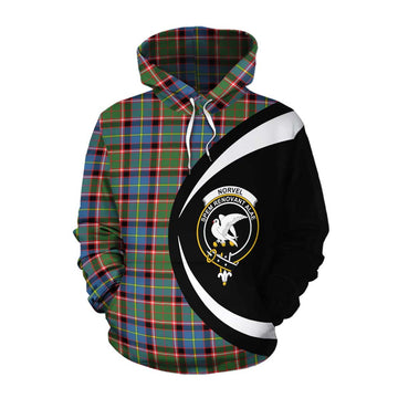 Norvel Tartan Cotton Hoodie with Family Crest Circle Style Pullover Hoodie XS - Tartan Vibes Clothing