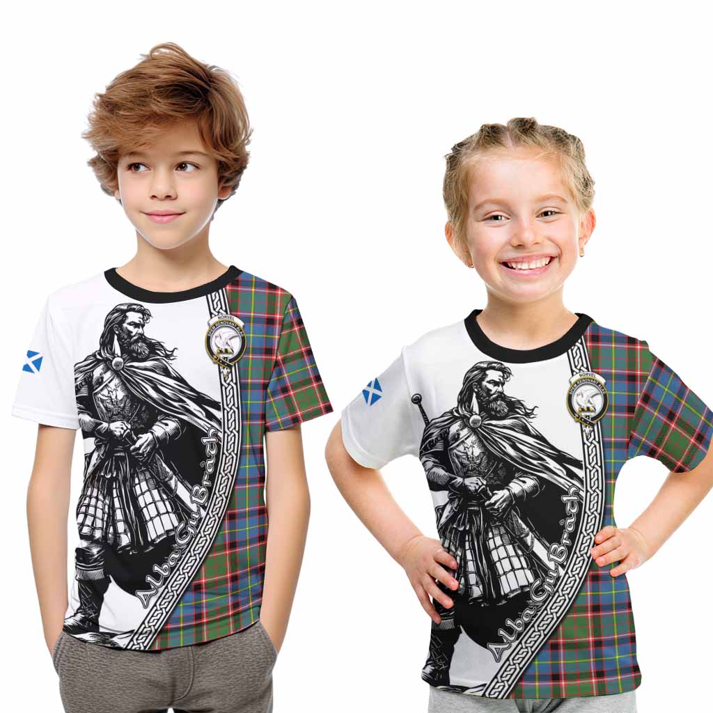 Norvel Tartan Clan Crest Kid T-Shirt with Highlander Warrior Celtic Style Youth XL Size14 - Tartan Vibes Clothing