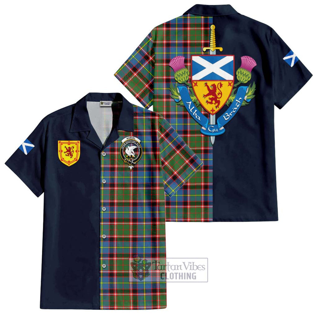 Norvel Tartan Hawaiian Shirt Alba with Scottish Lion Royal Arm Half Style Kid - Tartan Vibes Clothing
