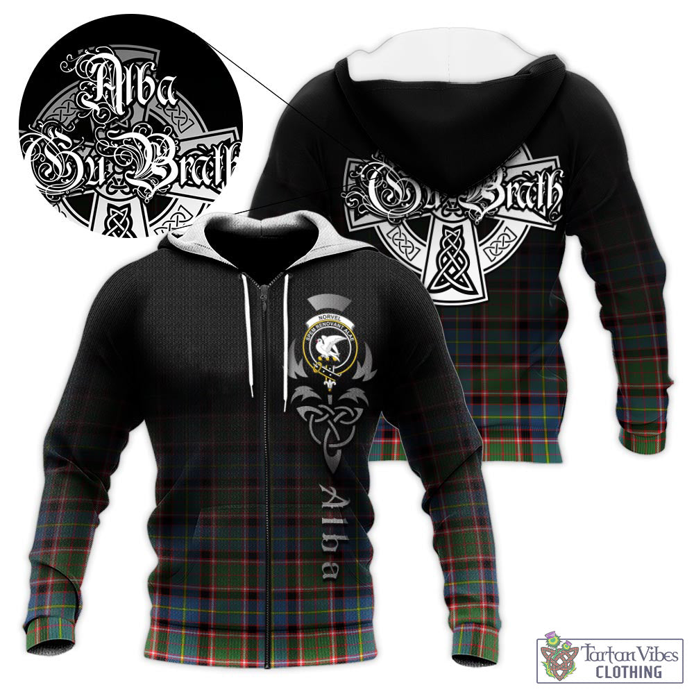 Norvel Tartan Knitted Hoodie Featuring Alba Gu Brath Family Crest Celtic Inspired Unisex - Tartan Vibes Clothing