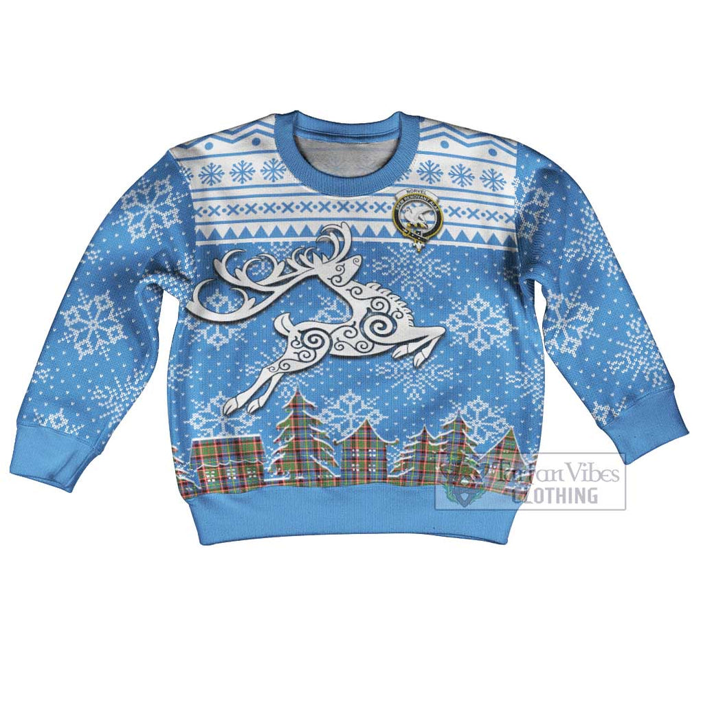 Norvel Clan Christmas Kid Ugly Sweater with Tartan and Celtic Reindeer Style Kid - Tartan Vibes Clothing