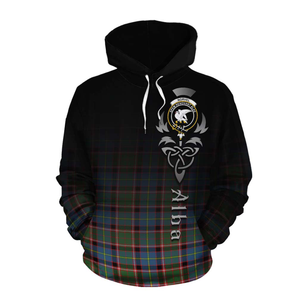 Tartan Vibes Clothing Norvel Tartan Cotton Hoodie Featuring Alba Gu Brath Family Crest Celtic Inspired