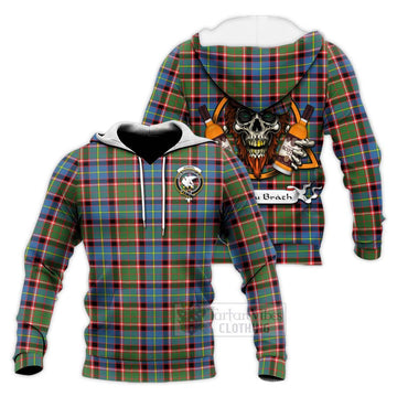 Norvel Tartan Knitted Hoodie with Family Crest and Bearded Skull Holding Bottles of Whiskey Unisex Knitted Pullover Hoodie - Tartan Vibes Clothing